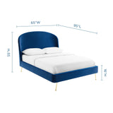 Mira Upholstered Performance Velvet Queen Platform Bed Navy MOD-6131-NAV