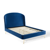 Mira Upholstered Performance Velvet Queen Platform Bed Navy MOD-6131-NAV