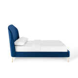 Mira Upholstered Performance Velvet Queen Platform Bed Navy MOD-6131-NAV