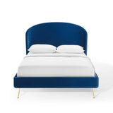 Mira Upholstered Performance Velvet Queen Platform Bed Navy MOD-6131-NAV