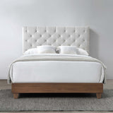 Rhiannon Diamond Tufted Upholstered Fabric Queen Bed Walnut Beige MOD-6146-WAL-BEI