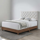 Rhiannon Diamond Tufted Upholstered Fabric Queen Bed Walnut Beige MOD-6146-WAL-BEI