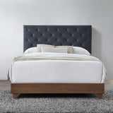 Rhiannon Diamond Tufted Upholstered Performance Velvet Queen Bed Walnut Charcoal MOD-6147-WAL-CHA