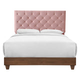 Rhiannon Diamond Tufted Upholstered Performance Velvet Queen Bed Walnut Dusty Rose MOD-6147-WAL-DUS