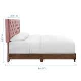 Rhiannon Diamond Tufted Upholstered Performance Velvet Queen Bed Walnut Dusty Rose MOD-6147-WAL-DUS