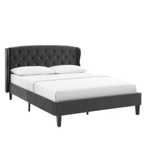 Penelope Tufted Wingback Queen Performance Velvet Platform Bed Charcoal MOD-6180-CHA