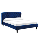 Penelope Tufted Wingback Queen Performance Velvet Platform Bed Navy MOD-6180-NAV