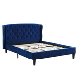 Penelope Tufted Wingback Queen Performance Velvet Platform Bed Navy MOD-6180-NAV