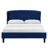 Penelope Tufted Wingback Queen Performance Velvet Platform Bed Navy MOD-6180-NAV