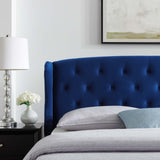 Penelope Tufted Wingback Queen Performance Velvet Platform Bed Navy MOD-6180-NAV