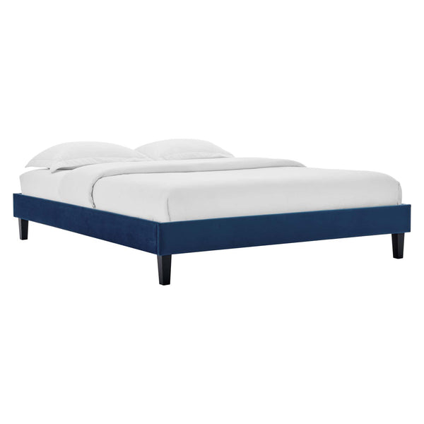 Reign Queen Performance Velvet Platform Bed Frame Navy MOD-6266-NAV