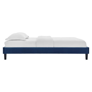 Reign Queen Performance Velvet Platform Bed Frame Navy MOD-6266-NAV