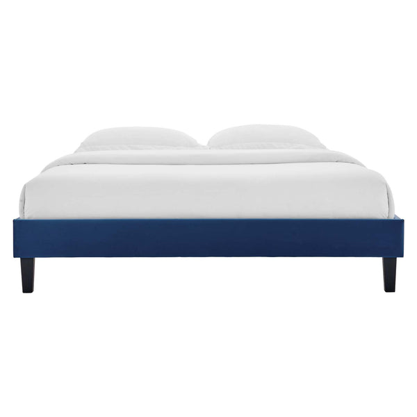 Reign Queen Performance Velvet Platform Bed Frame Navy MOD-6266-NAV