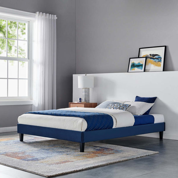 Reign Queen Performance Velvet Platform Bed Frame Navy MOD-6266-NAV