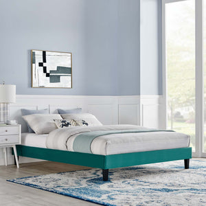 Reign Queen Performance Velvet Platform Bed Frame Teal MOD-6266-TEA