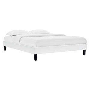 Reign Queen Performance Velvet Platform Bed Frame White MOD-6266-WHI