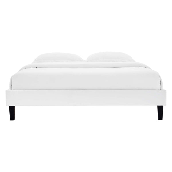 Reign Queen Performance Velvet Platform Bed Frame White MOD-6266-WHI