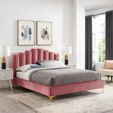 Olivia Queen Performance Velvet Platform Bed Dusty Rose MOD-6280-DUS