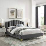 Modway Furniture Olivia Queen Performance Velvet Platform Bed Gray 94.5 x 66 x 47
