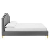 Modway Furniture Olivia Queen Performance Velvet Platform Bed Gray 94.5 x 66 x 47