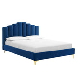 Olivia Queen Performance Velvet Platform Bed Navy MOD-6280-NAV