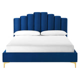 Olivia Queen Performance Velvet Platform Bed Navy MOD-6280-NAV