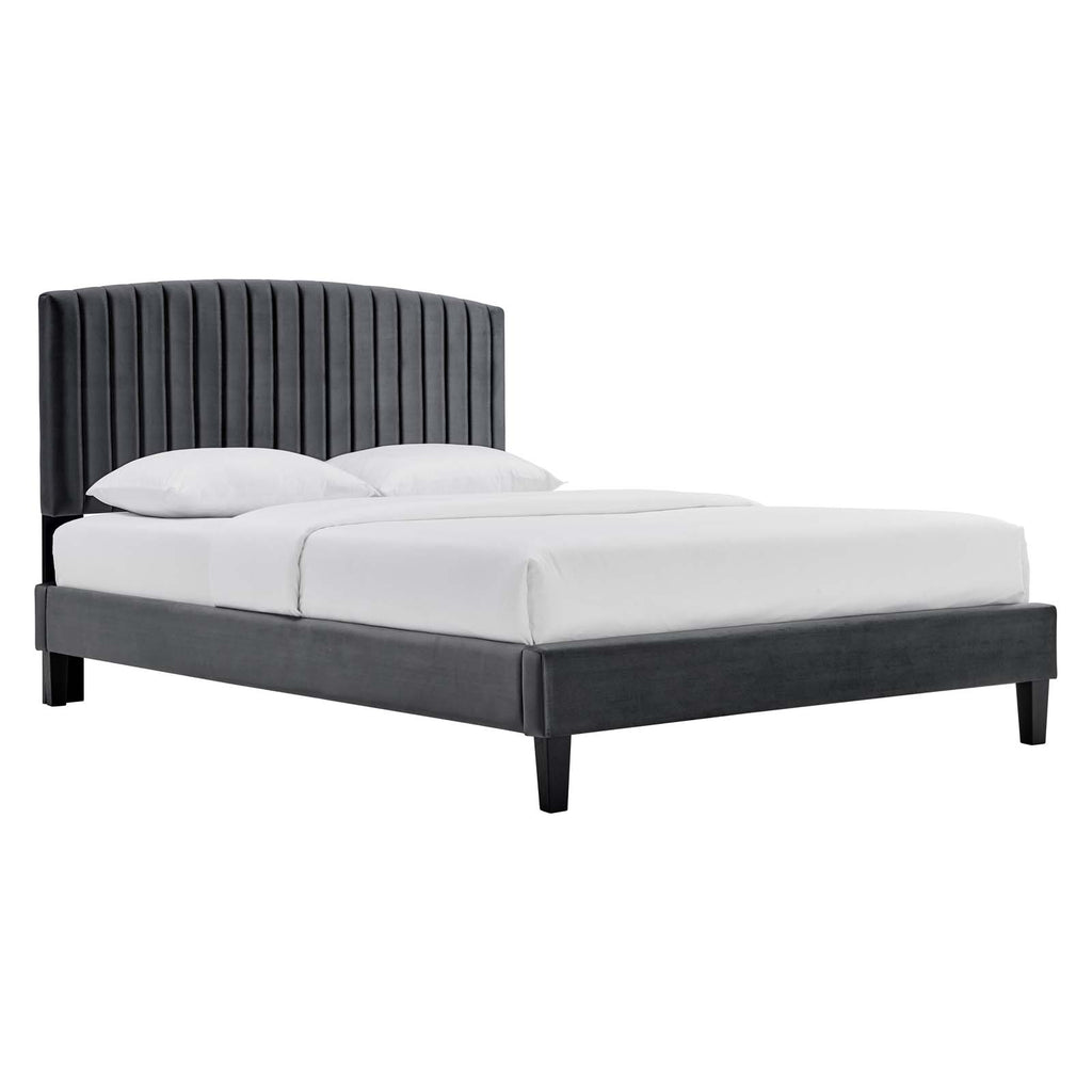 Modway Furniture Alessi Performance Velvet Queen Platform Bed XRXT Charcoal MOD-6283-CHA