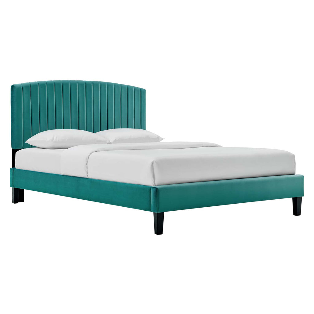 Modway Furniture Alessi Performance Velvet Queen Platform Bed XRXT Teal MOD-6283-TEA