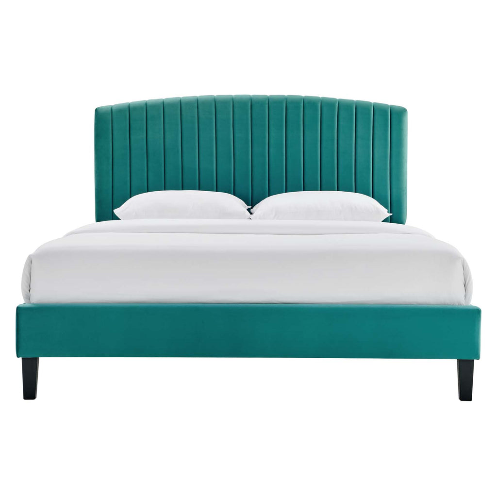Modway Furniture Alessi Performance Velvet Queen Platform Bed XRXT Teal MOD-6283-TEA