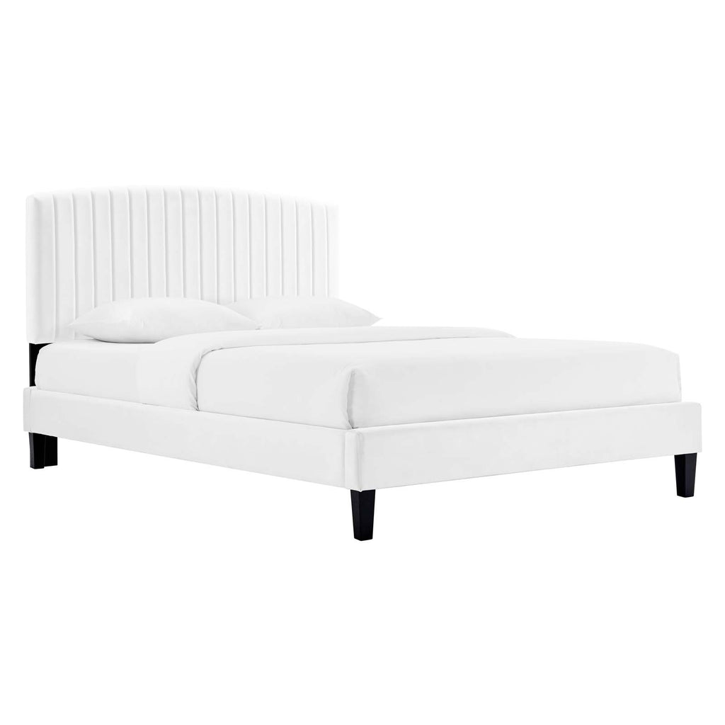 Modway Furniture Alessi Performance Velvet Queen Platform Bed XRXT White MOD-6283-WHI