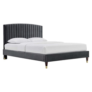 Modway Furniture Alessi Performance Velvet Queen Platform Bed XRXT Charcoal MOD-6284-CHA