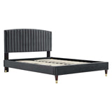 Modway Furniture Alessi Performance Velvet Queen Platform Bed XRXT Charcoal MOD-6284-CHA