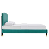 Modway Furniture Alessi Performance Velvet Queen Platform Bed XRXT Teal MOD-6284-TEA