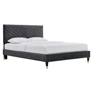 Modway Furniture Roxanne Performance Velvet Queen Platform Bed XRXT Charcoal MOD-6286-CHA