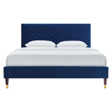 Modway Furniture Roxanne Performance Velvet Queen Platform Bed XRXT Navy MOD-6286-NAV