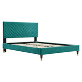 Modway Furniture Roxanne Performance Velvet Queen Platform Bed XRXT Teal MOD-6286-TEA