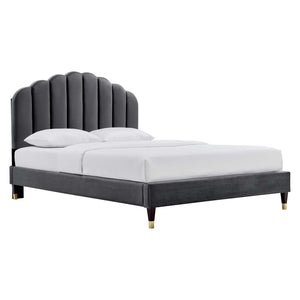 Modway Furniture Daisy Performance Velvet Queen Platform Bed XRXT Charcoal MOD-6288-CHA