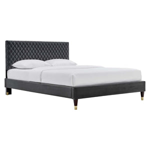 Modway Furniture Garcelle Performance Velvet Queen Platform Bed XRXT Charcoal MOD-6290-CHA