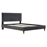 Modway Furniture Garcelle Performance Velvet Queen Platform Bed XRXT Charcoal MOD-6290-CHA