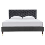 Modway Furniture Garcelle Performance Velvet Queen Platform Bed XRXT Charcoal MOD-6290-CHA