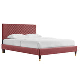 Modway Furniture Garcelle Performance Velvet Queen Platform Bed XRXT Dusty Rose MOD-6290-DUS