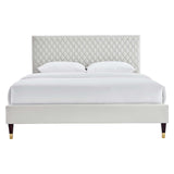 Modway Furniture Garcelle Performance Velvet Queen Platform Bed XRXT Light Gray MOD-6290-LGR