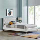 Modway Furniture Garcelle Performance Velvet Queen Platform Bed XRXT Light Gray MOD-6290-LGR