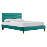 Modway Furniture Garcelle Performance Velvet Queen Platform Bed XRXT Teal MOD-6290-TEA