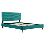 Modway Furniture Garcelle Performance Velvet Queen Platform Bed XRXT Teal MOD-6290-TEA