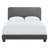 Celine Channel Tufted Performance Velvet Queen Platform Bed Gray MOD-6334-GRY