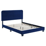 Celine Channel Tufted Performance Velvet Queen Platform Bed Navy MOD-6334-NAV