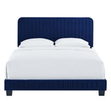 Celine Channel Tufted Performance Velvet Queen Platform Bed Navy MOD-6334-NAV