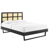 Sidney Cane and Wood Queen Platform Bed With Angular Legs Black MOD-6369-BLK