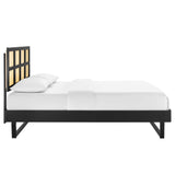 Sidney Cane and Wood Queen Platform Bed With Angular Legs Black MOD-6369-BLK